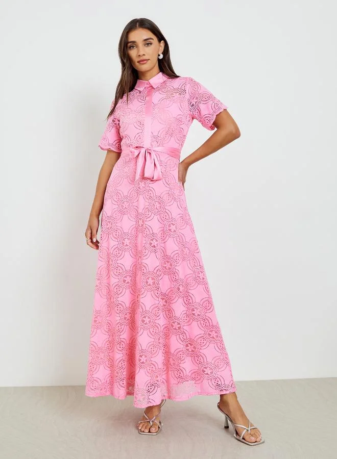 ستايلي فستان طويل بنمط قميص من الدانتيل